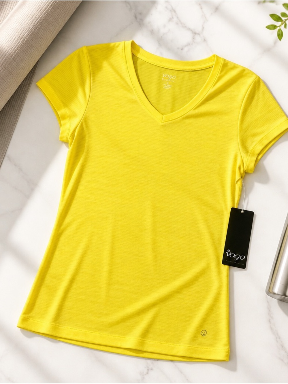 VOGO Athletica Bright Yellow V-Neck Short Sleeve Active Tee
